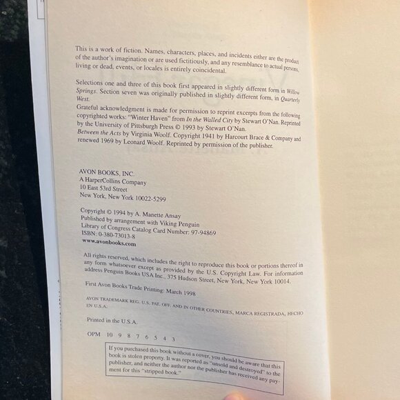 "Vinegar Hill," by A. Manette Ansay, 1998 Avon Books Paperback Edition - Picture 4 of 5